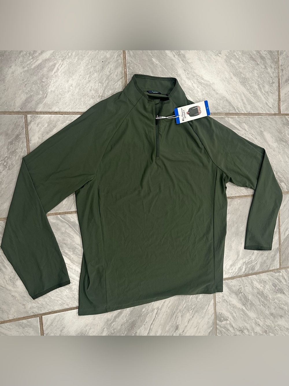 NWT Ben Sherman Sport Mens Green 1/4 Zip Mock Neck UPF 50 Stretch Top L